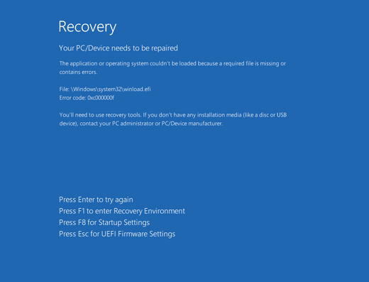 Windows 11 - Blue Recovery Screen