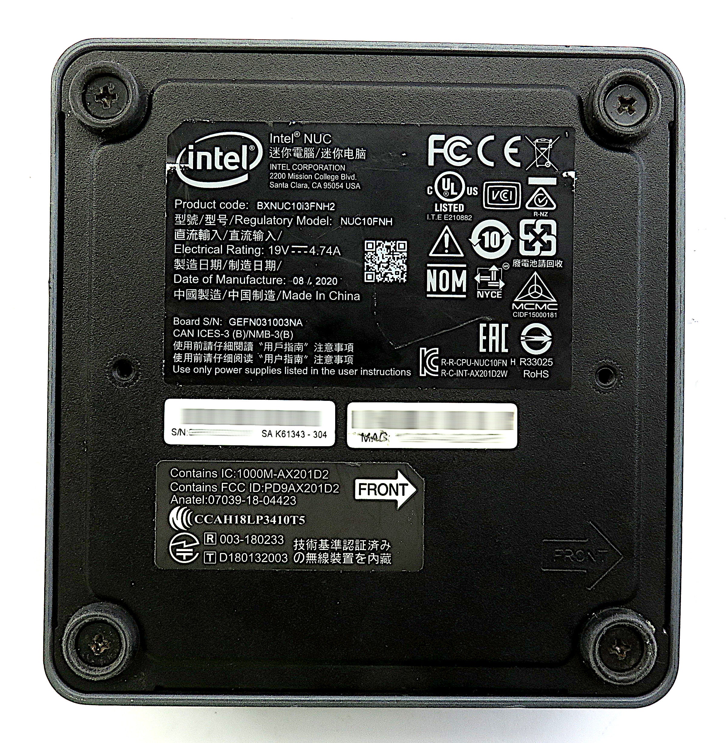 Intel NUC10i3FNH NUC PC, i3-10110U CPU, 16GB RAM, 256GB NVMe, 512GB SSD